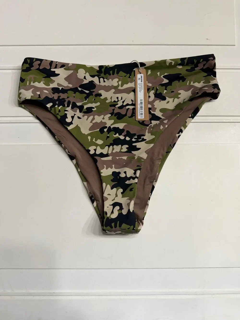 Skims NWT Women Sz M Logo Camo Camouflage Recycled Swim Mid Waist Bikini Bottoms